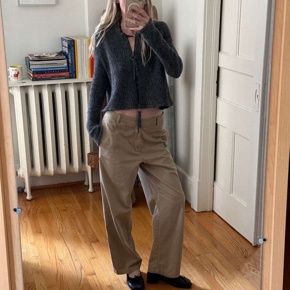 Wide-Leg Cotton Twill Pants in Khaki